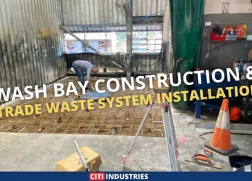 A professionally constructed wash bay featuring a trade waste system at an industrial site designed for effective wastewater treatment and environmental compliance.