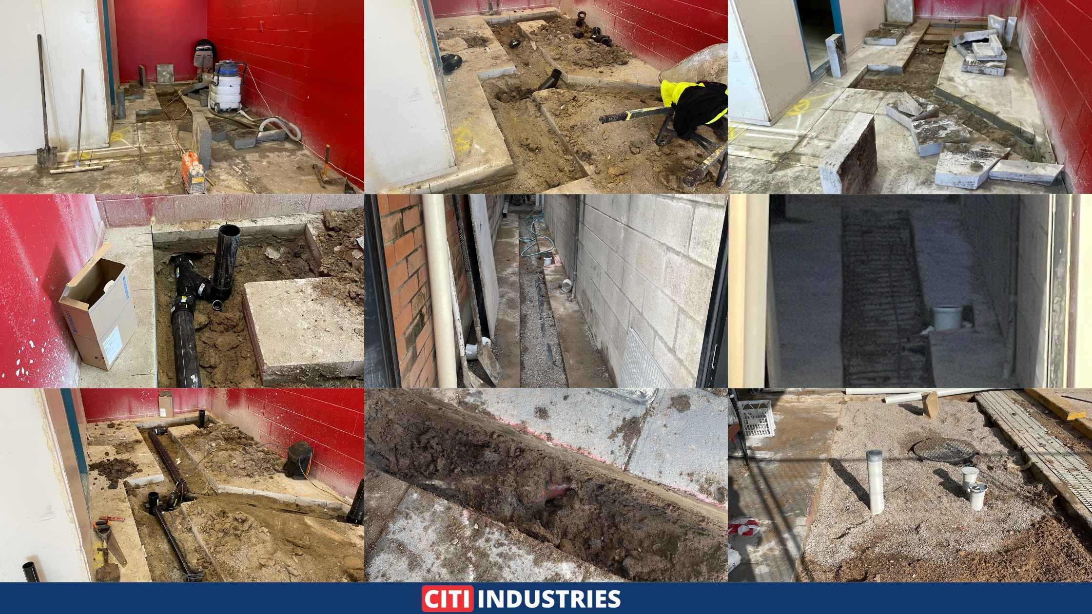 Interior pipework and drainage system prepared for grease trap installation in Acacia Ridge premises.