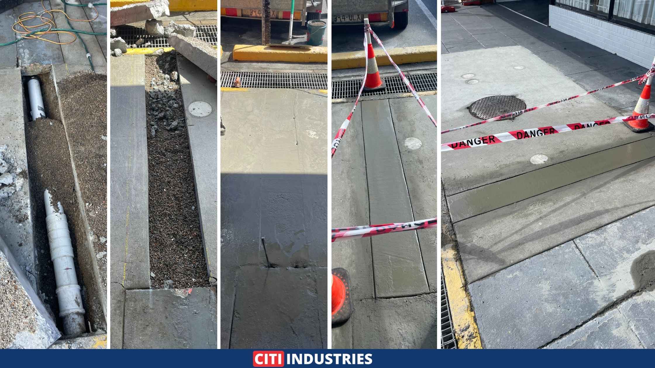 Trench refilled with concrete over a newly installed grease trap system in Acacia Ridge.
