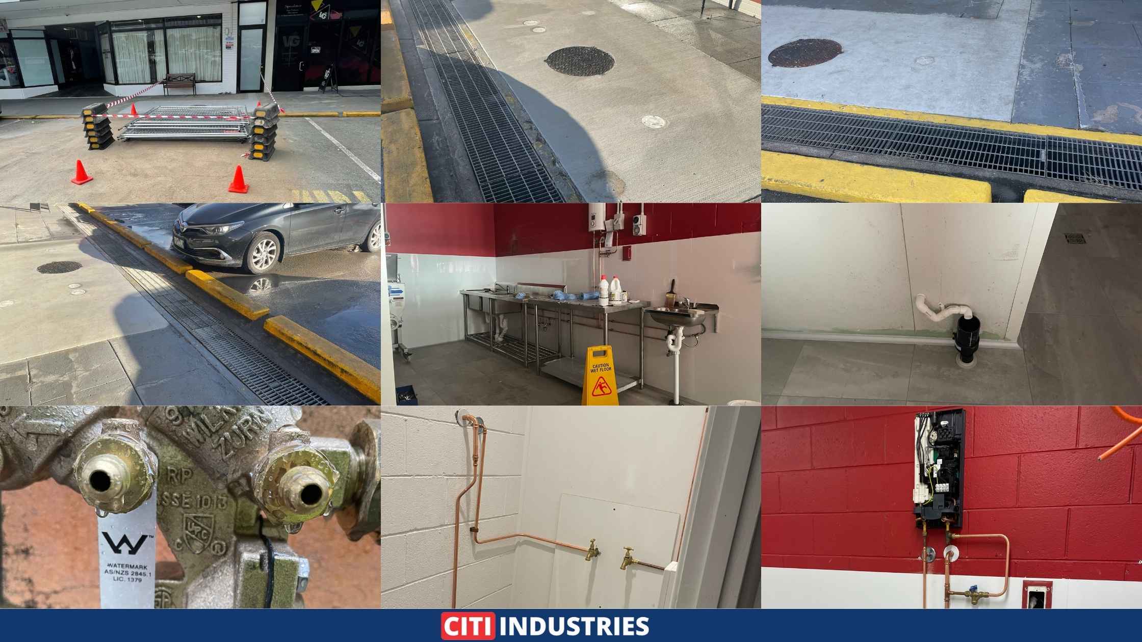 Newly finished grease trap installation in Acacia Ridge with restored pavement and visible maintenance covers.