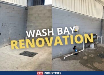 Before and after comparison of Wash Bay Renovation Rocklea QLD showing upgraded drainage and equipment.