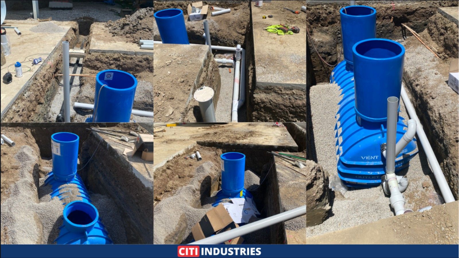 Commercial grease trap installation QLD featuring a fully installed underground grease trap system with inlet and outlet connections.