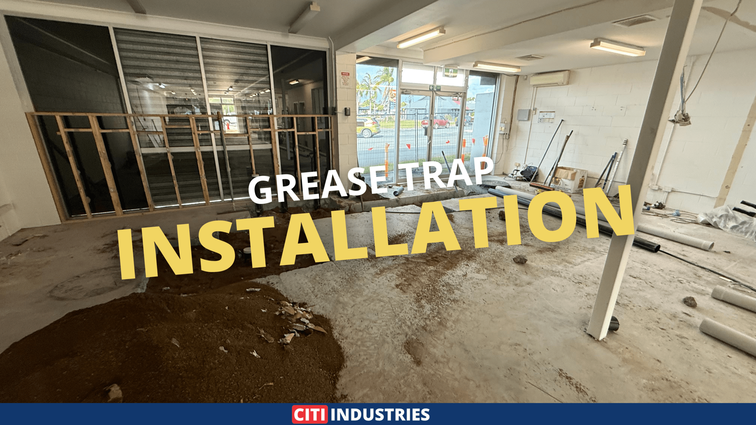 Interior of a commercial property before grease trap installation in Marsden, QLD, prepared for excavation and plumbing works.