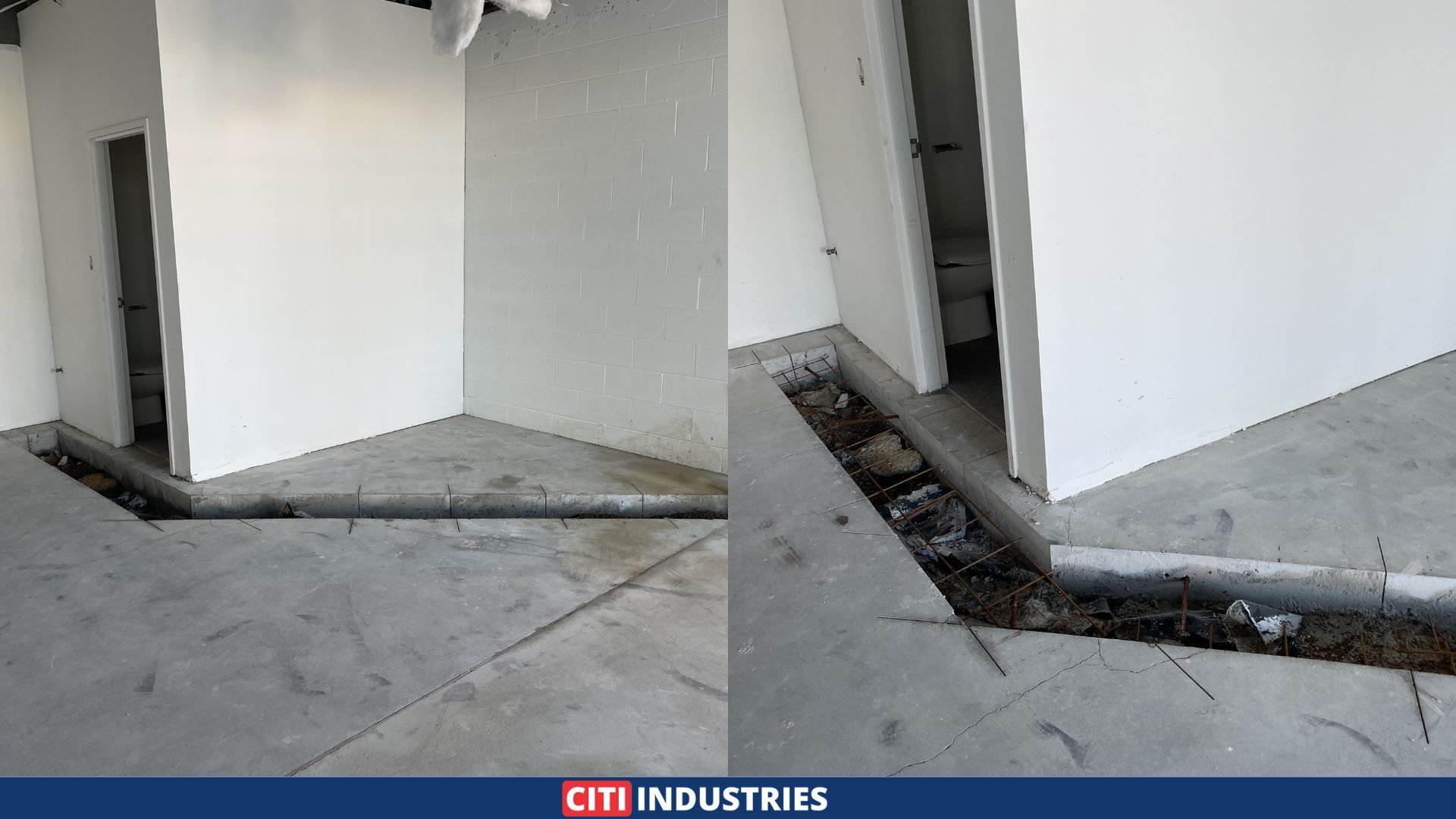 Concrete cut and excavated for new sewer drainage trench in Ipswich tenancy fit-out
