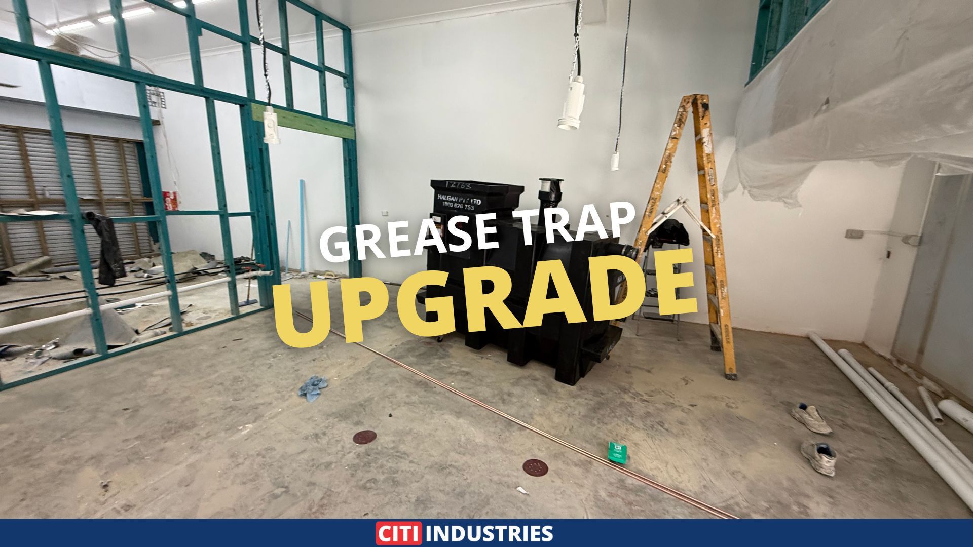Commercial property prepared for a grease trap upgrade in Salisbury, QLD, before excavation and plumbing installation work.