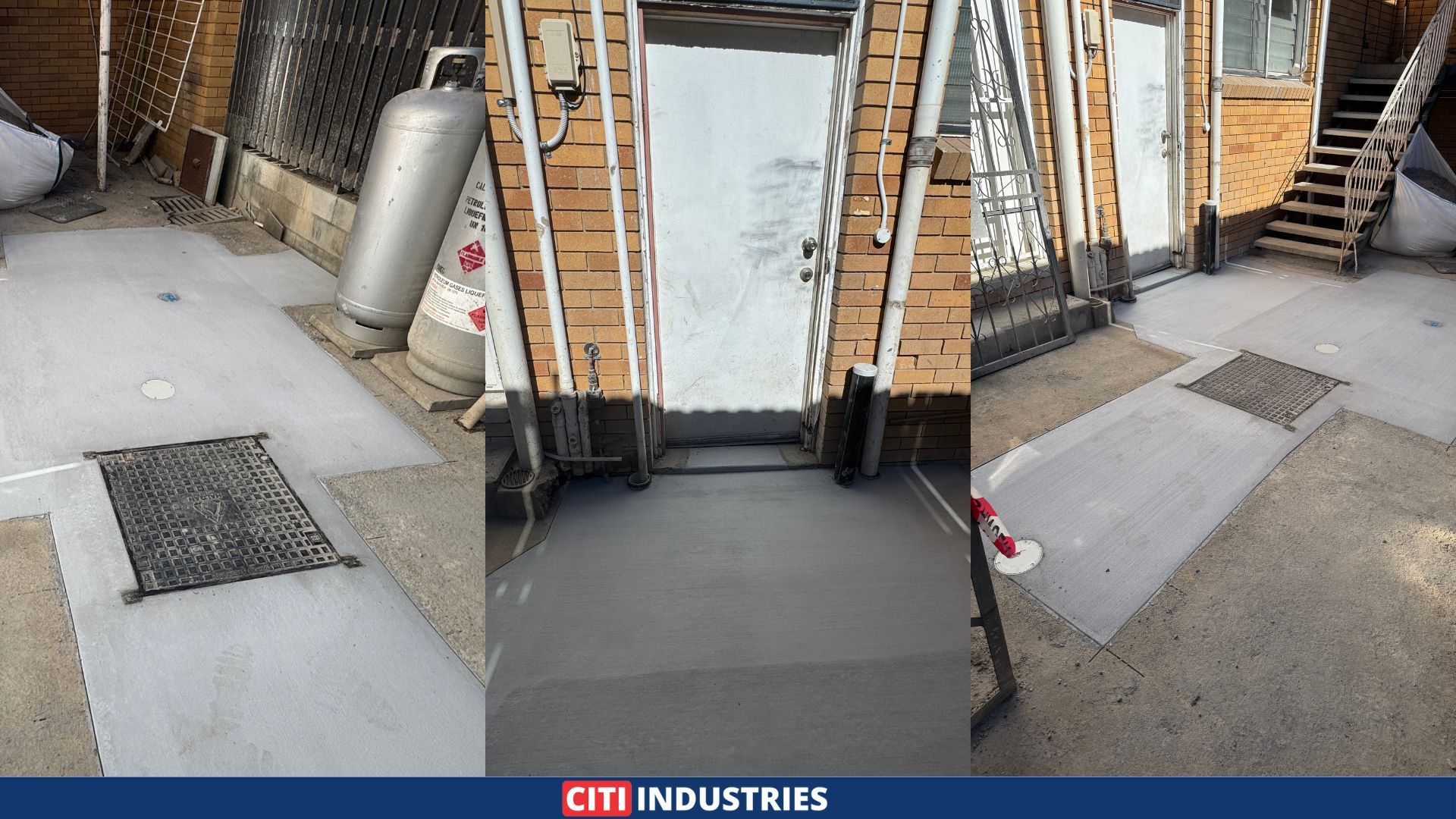 Finished grease trap upgrade featuring restored concrete surfaces, access covers, and completed plumbing works at a commercial property in Salisbury, QLD.